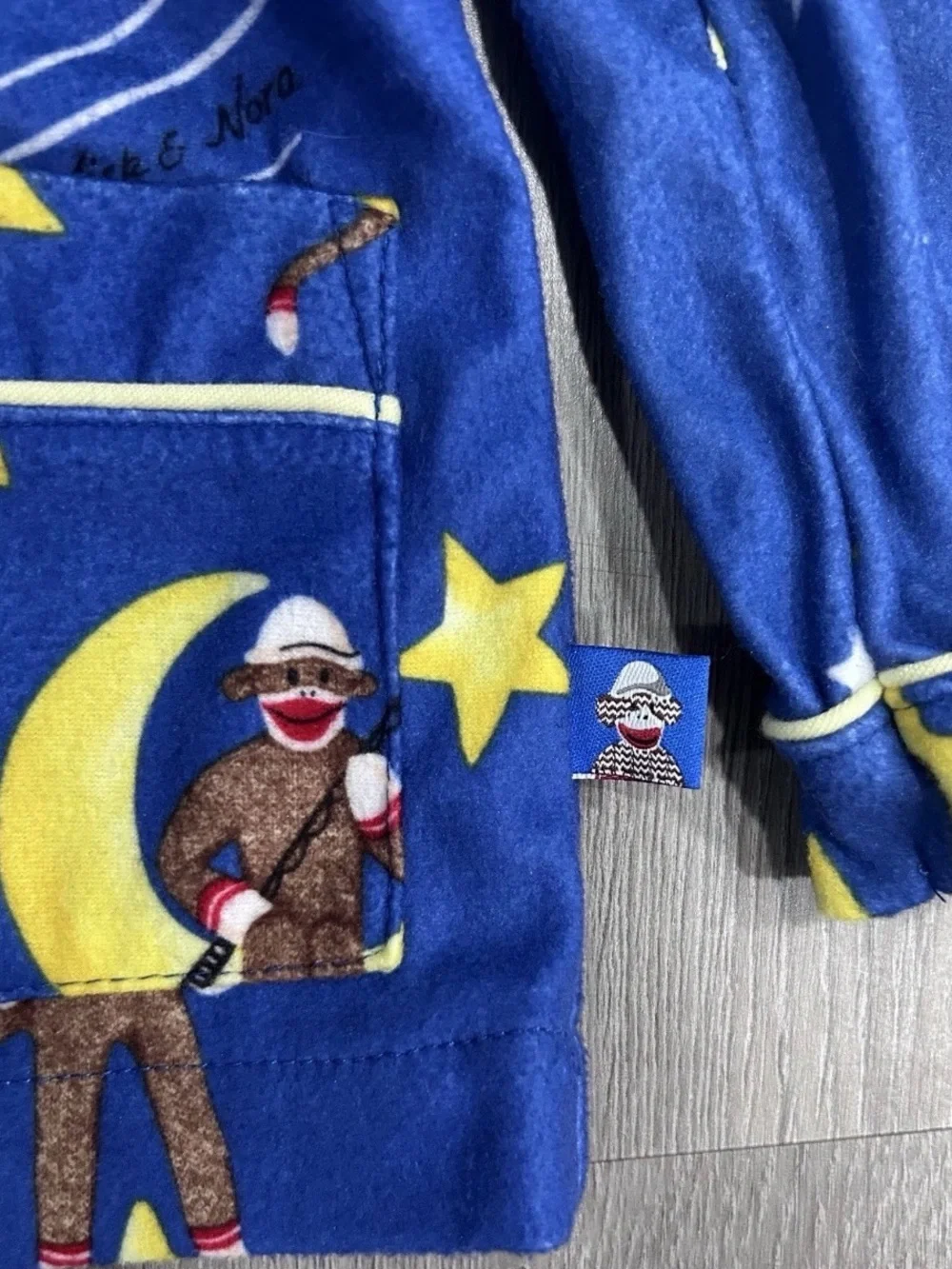 Nick & Nora Baby Pajamas 12M Sock Monkey Stars Moon Blue Fleece Button Up Top